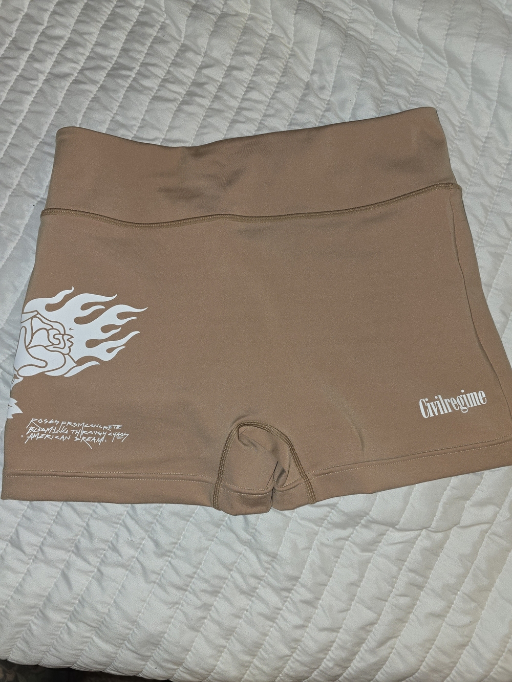 Civil Regime Brown High-Waist Bike Shorts with Flame Print